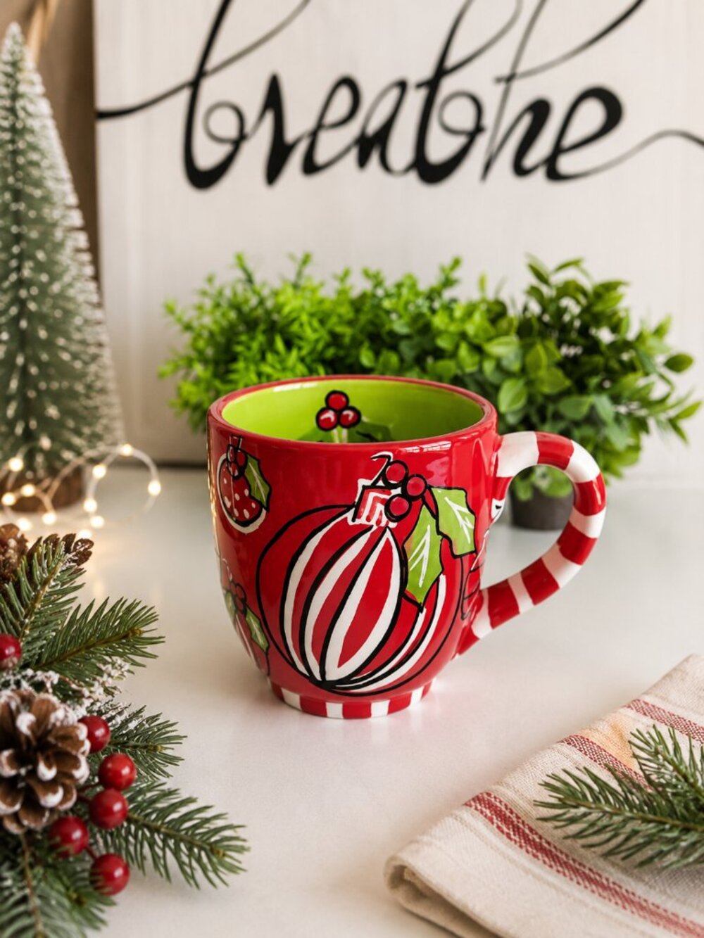 Glory Haus Red & White Holly Ornament Mug | 16oz | Holiday Ceramic